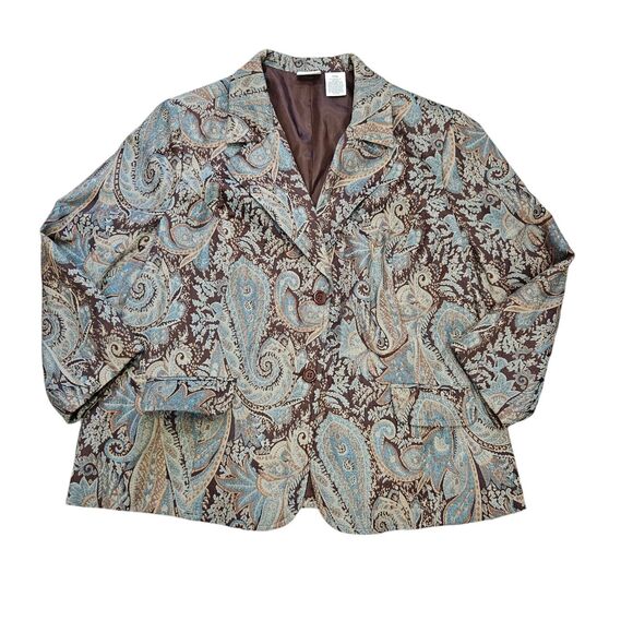 Vtg Covington Tapestry Jacket Womens 24W Floral Blue Brown Cottagecore Boho - Picture 1 of 8